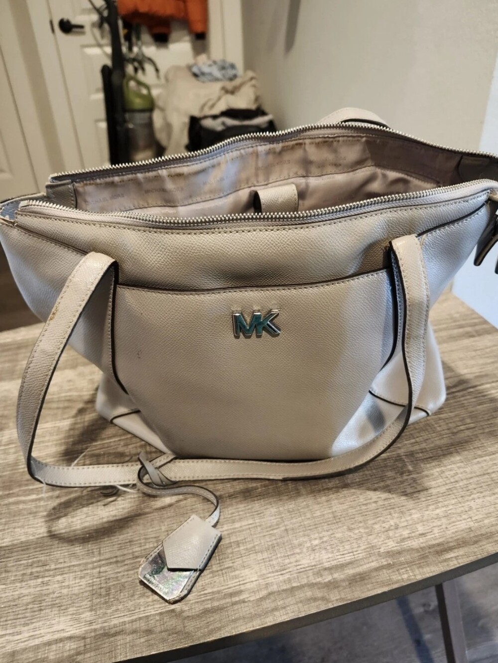 Michael Kors Grey Leather Medium Maddie Tote